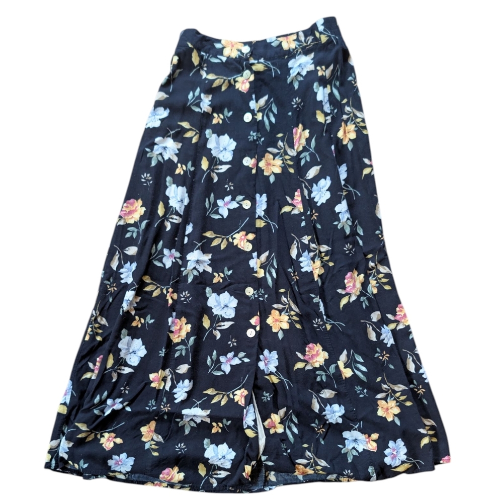 Practical Magic Vintage 90s Westport Navy‎ Blue Floral Skirt Women's Size 6